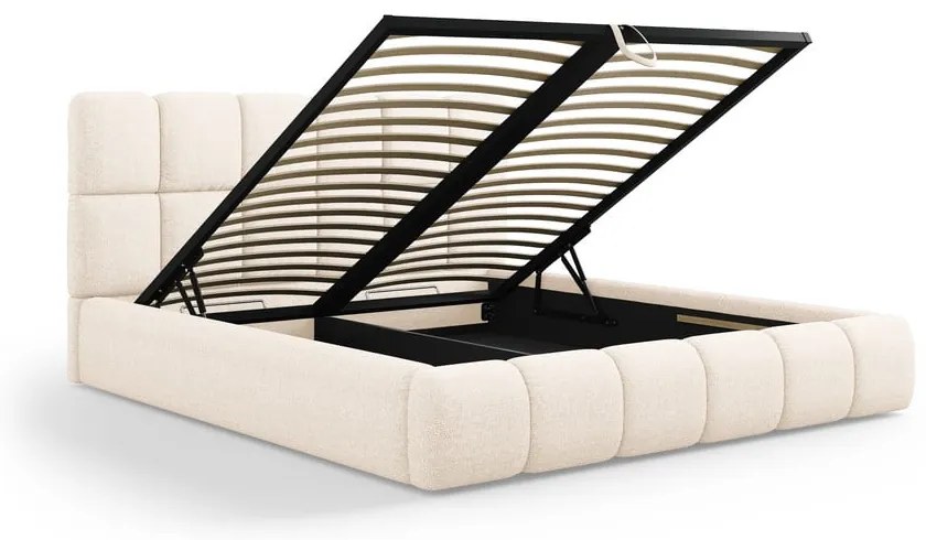 Letto color crema imbottito con spazio contenitivo 180x200 cm Bellis – Micadoni Home