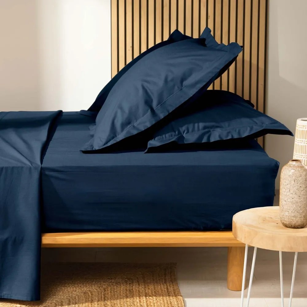 Lenzuolo elasticizzato blu scuro in cotone biologico 90x190 cm Biolina - douceur d'intérieur