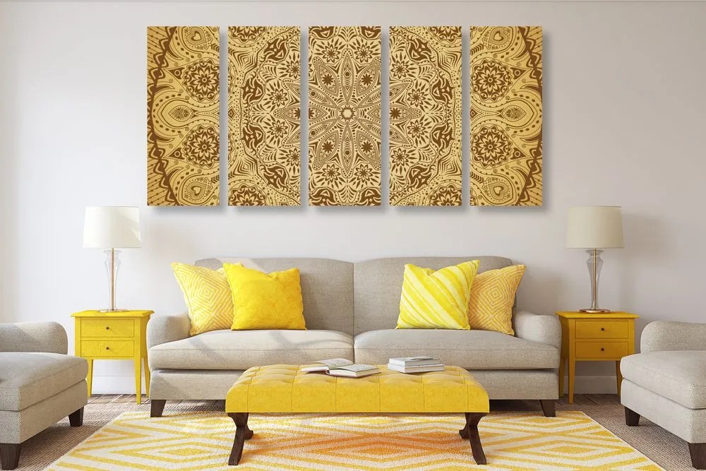 Quadri 5 pezzi – Mandala ornamentale con pizzo