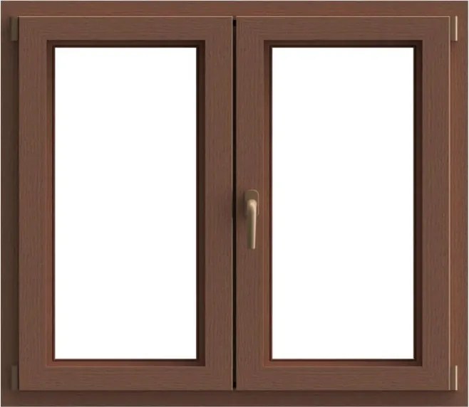 Finestra in PVC effetto legno rovere dorato L 140 x H 120 cm, 2 ante apertura a destra