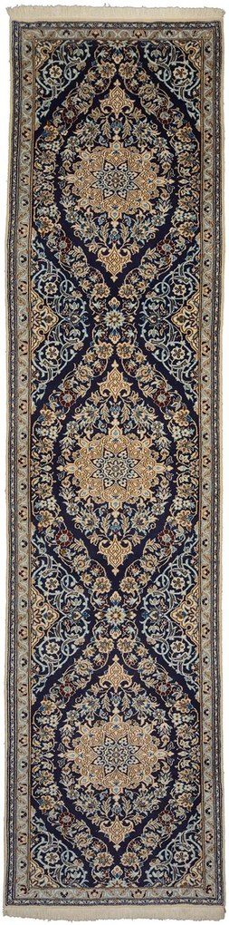 Nain Tappeto 100 x 390 Blu (Iran) Annodato A Mano
