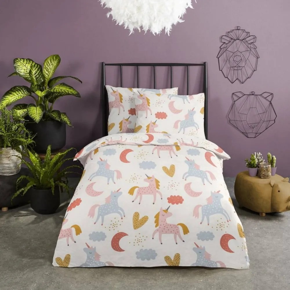 Biancheria da letto in cotone per bambini Unicorno, 140 x 220 cm - Good Morning