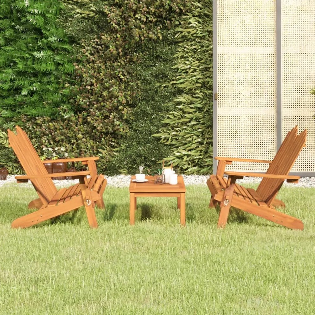Set Salotto Da Giardino Adirondack 3pz Legno Massello Di Acacia /