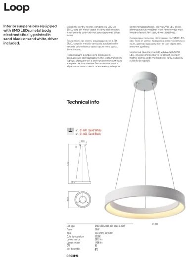 Redo 01-672 - Lampadario LED a sospensione con filo LOOP LED/48W/230V diametro 60 cm bianco
