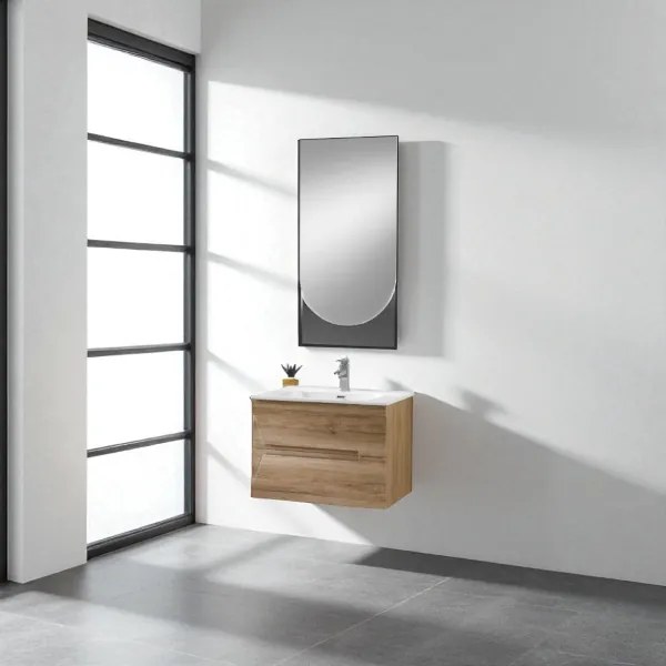 Mobile bagno sospeso 70 cm Rovere Nodi con lavabo e specchio LED - HAITI