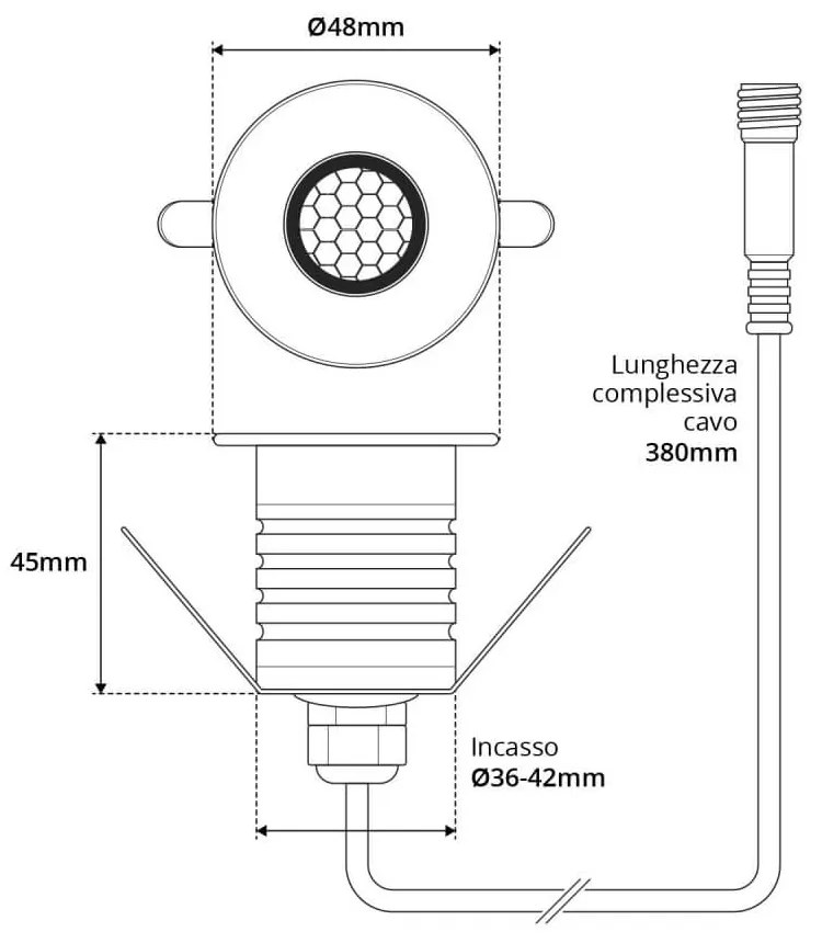 Segnapasso LED 3W, IP67, Anti-Abbagliamento, Nero, Professional Colore  Bianco Caldo 2.700K