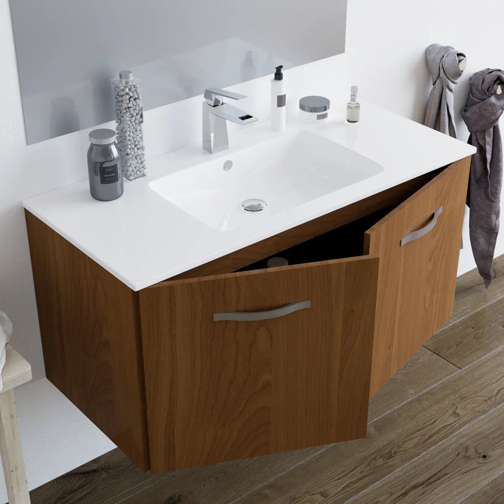 Mobile bagno BUMA100 Rovere scuro 8110 con lavabo e specchio