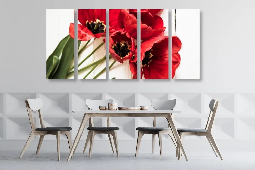 Quadri 5 pezzi – Tulipani rossi in fiore