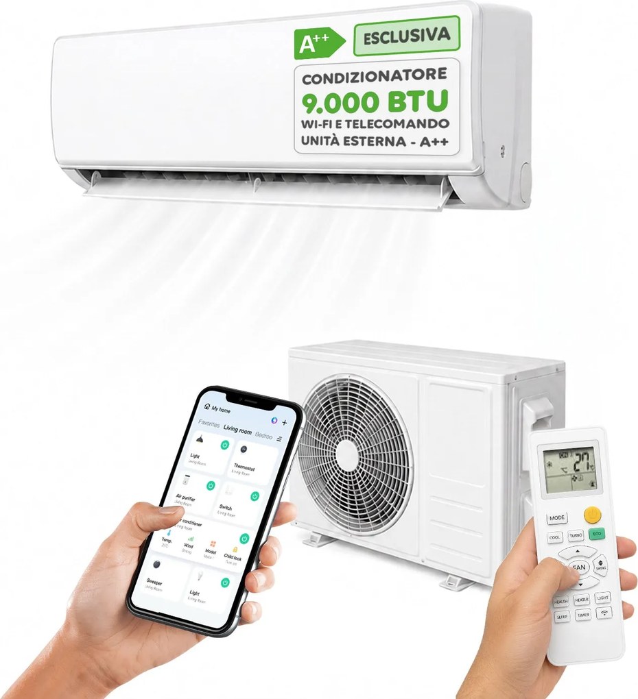 Climatizzatore 9000/12000/18000 BTU, A+/A++, Gas R32,liber
