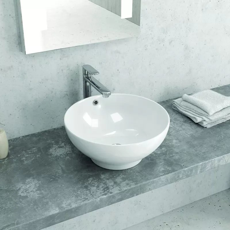 Lavabo da appoggio rotondo 40cm in ceramica bianca |Litos-340 - KAMALU