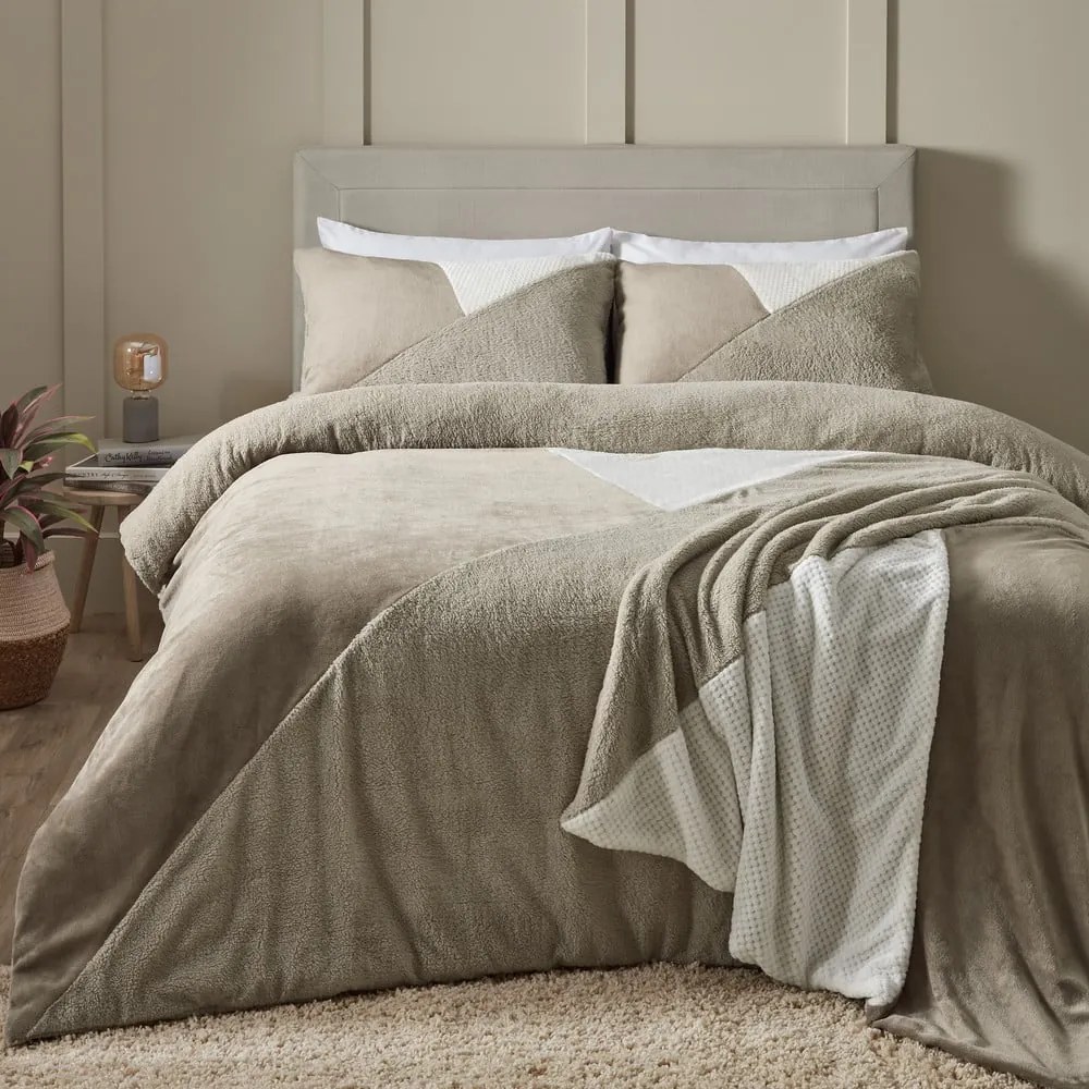 Biancheria da letto singola beige micro felpata 135x200 cm Larsson Geo - Catherine Lansfield