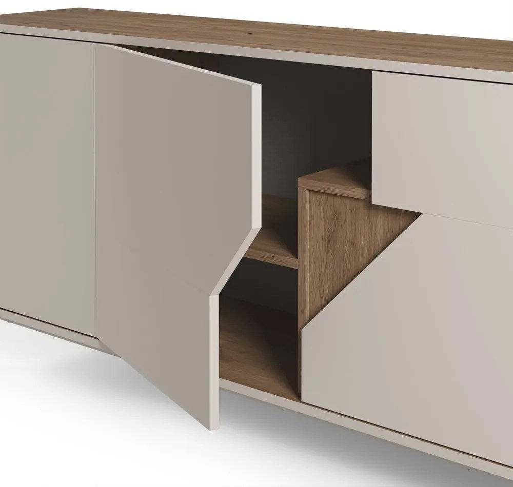 Cassettiera effetto rovere in colore crema-naturale 150x80x40 cm Lilou - Marckeric