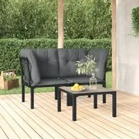 Set Salotto da Giardino 3 pz Nero e Grigio in Polyrattan 3187730