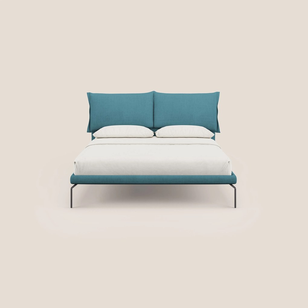 Bice letto imbottito con cuscini e piedi alti in metallo in tessuto impermeabile T02 azzurro