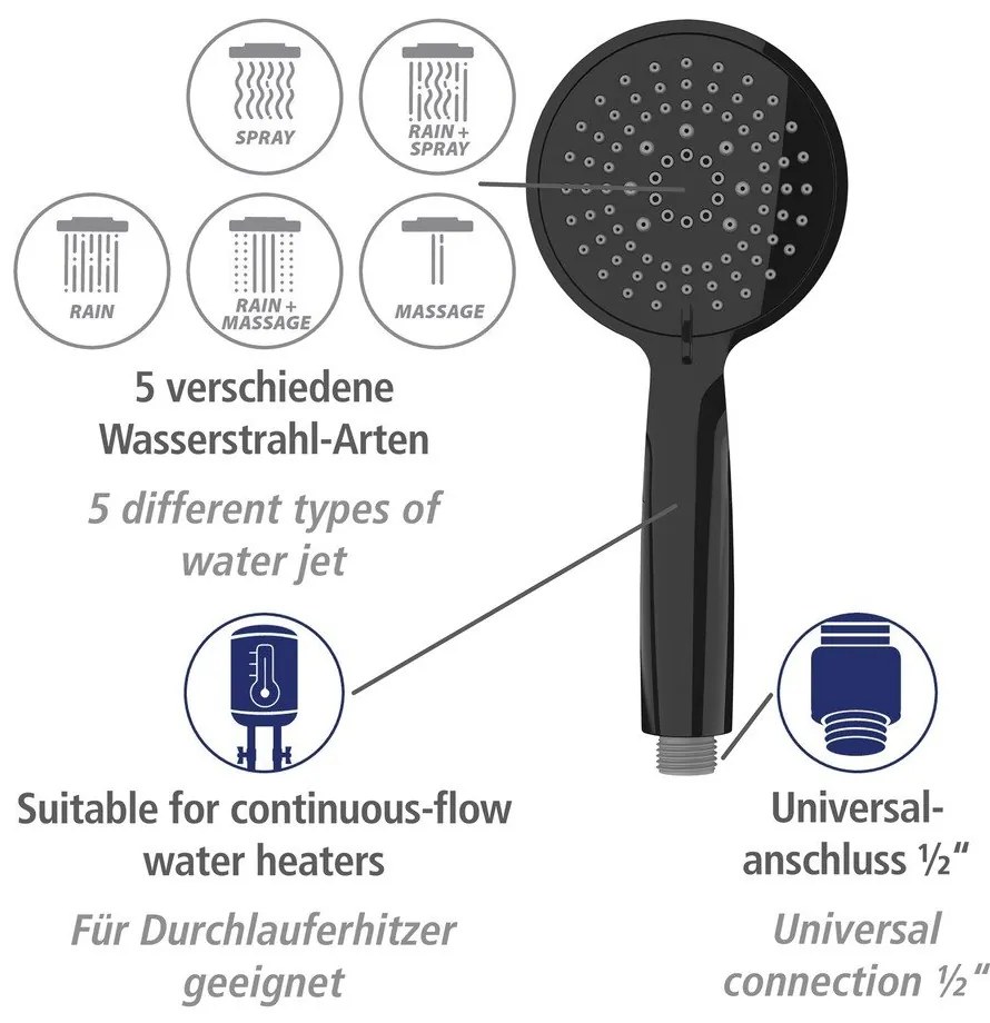 Set doccia nero in acciaio inox 66 cm Young - Wenko