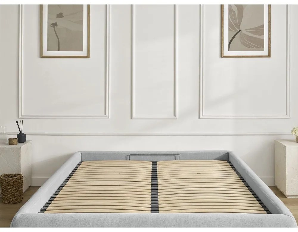 Letto matrimoniale imbottito grigio chiaro con contenitore/senza testiera con rete inclusa 180x200 cm Inera – Bobochic Paris