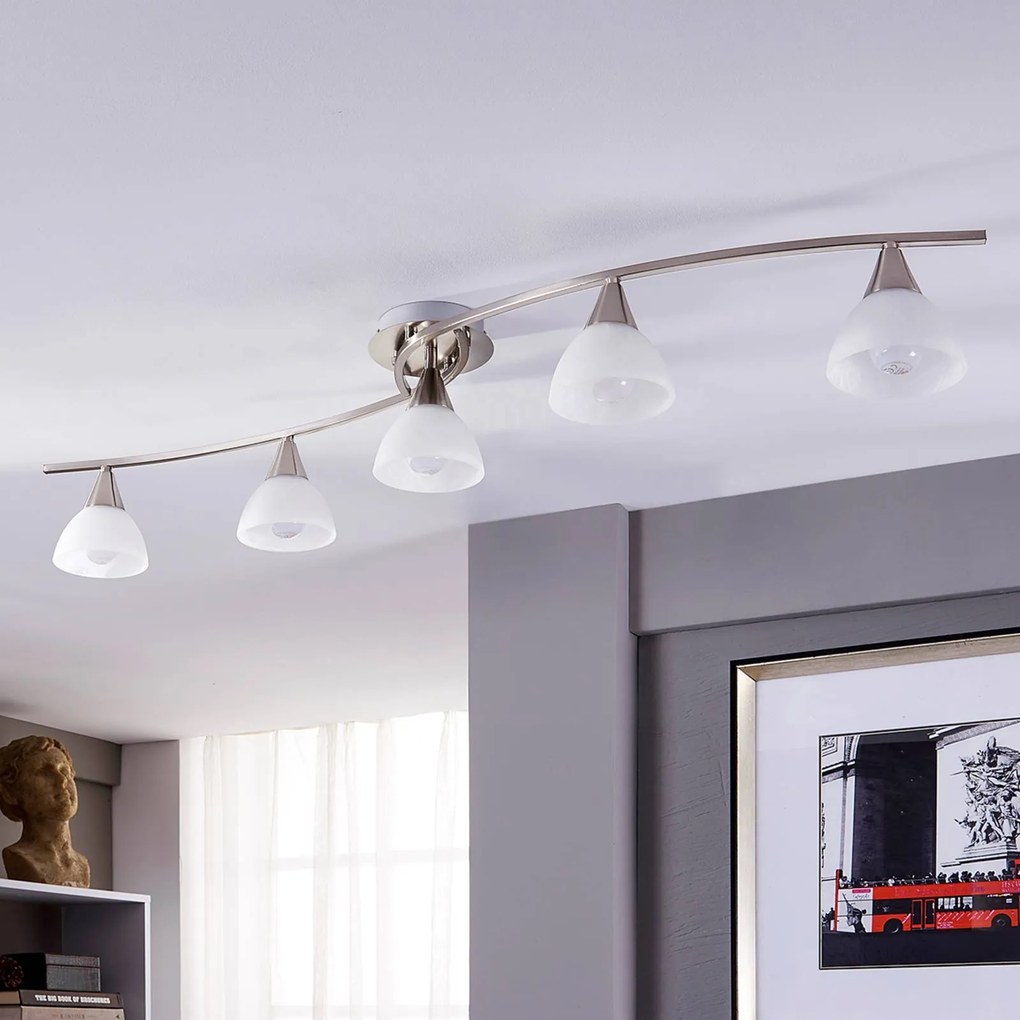 Lindby plafoniera Della, nickel, 110 cm, a 5 luci, E14