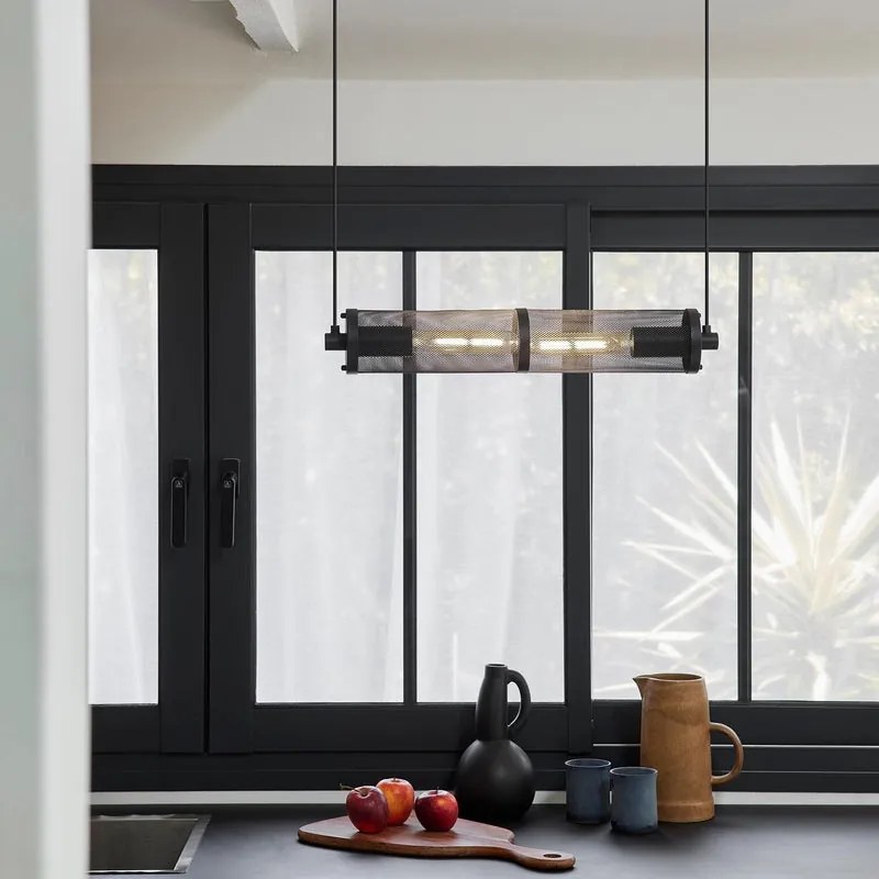 Lampadario Industriale Faraday nero paralume nero 2x E27 COREP