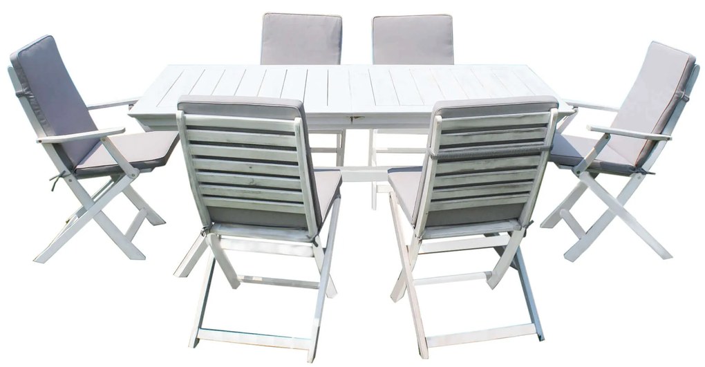 CAESAR - set tavolo in alluminio e teak con 4 sedie e 2 poltrone Sortis