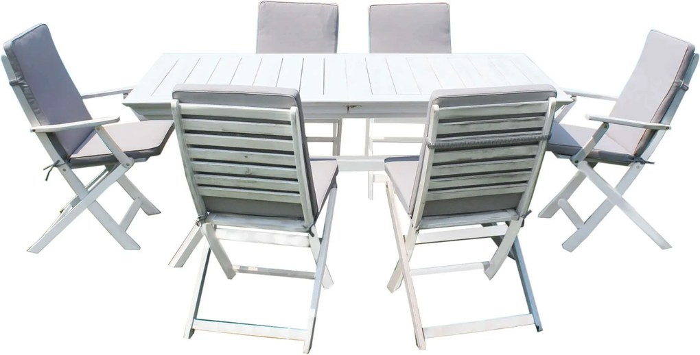 CAESAR - set tavolo in legno massiccio di acacia con 4 sedie e 2 poltrone Sortis