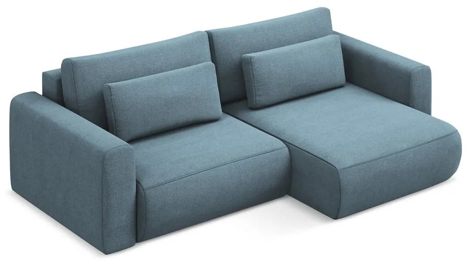Divano angolare azzurro allungabile/con contenitore (con penisola a destra/con chaise lounge) Kapua – Makamii