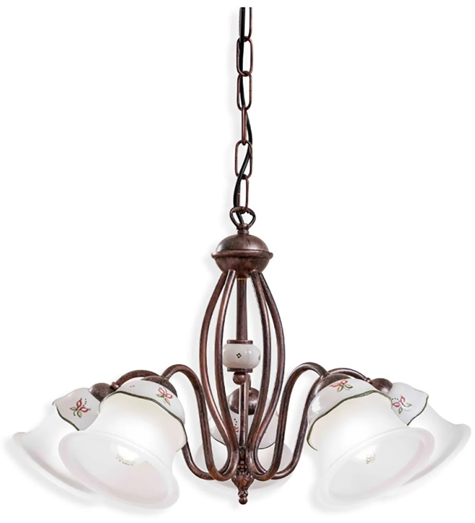 Lampadario Classico Ferrara Metallo E Ceramica Nero Sfumato Rame 3 Luci E14