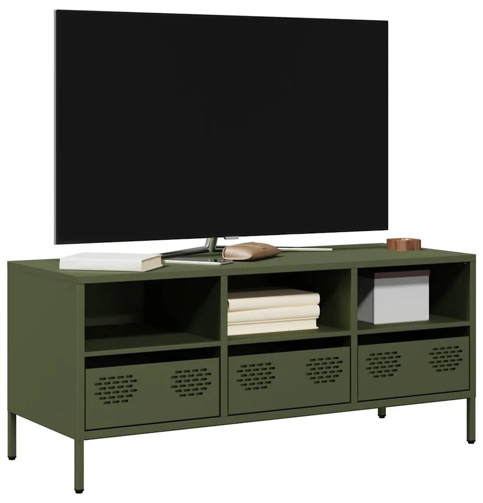 Mobile Tv Verde Oliva 101,5x39x43,5cm Acciaio Laminato A Freddo /