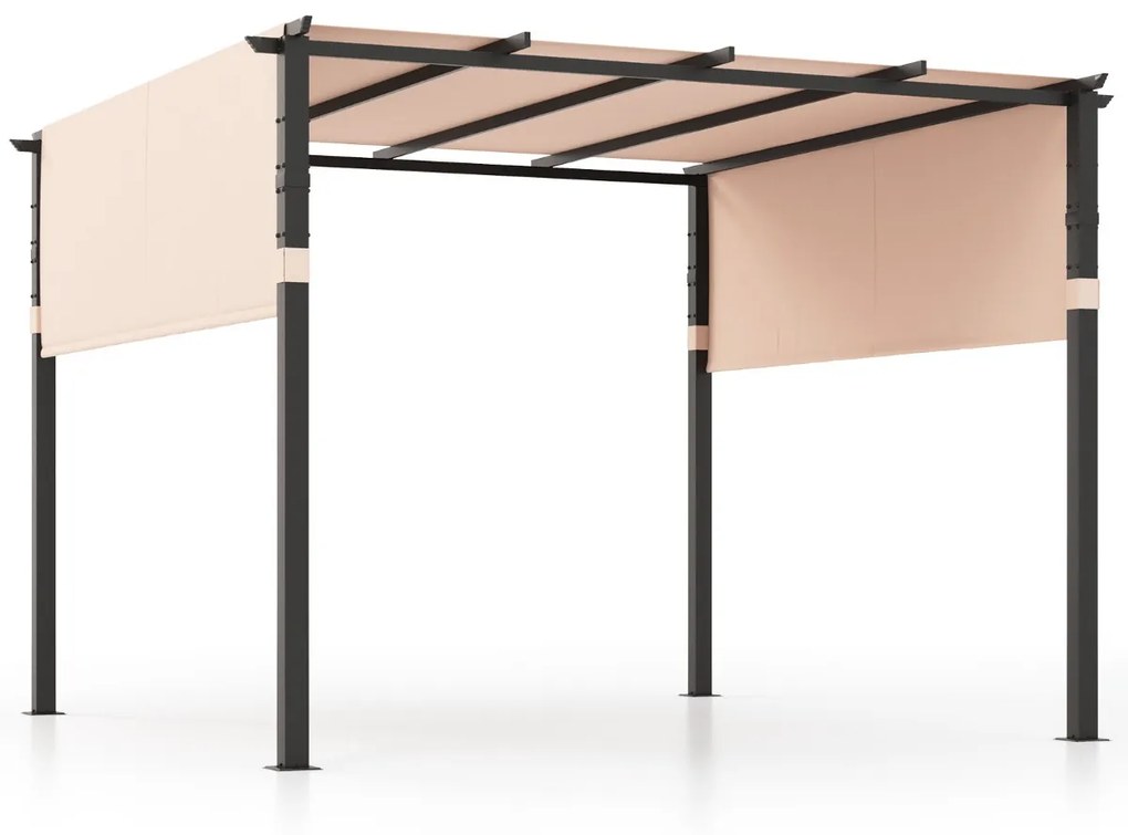 Costway Pergola piatta da 305x305cm con tetto retrattile, Gazebo grill da esterno con 2 coperture parasole a rullo 2 Colori