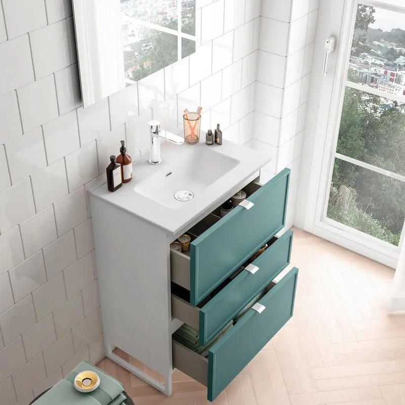 Mobile sottolavabo e lavabo Quadra bianco/mirto in mdf L 60 x H 93 x P 39 cm 3 cassetti