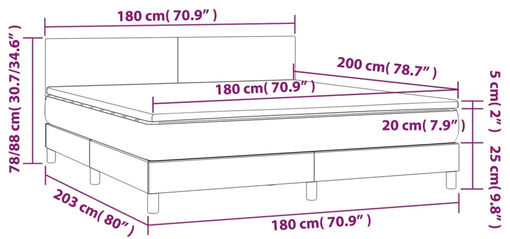 Giroletto Molle con Materasso e LED Bianco 180x200cm Similpelle