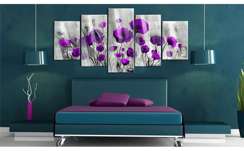 Quadri su vetro acrilico  Meadow: Purple Poppies [Glass]  Colore Grigio, Dimensioni e Misure 100x50