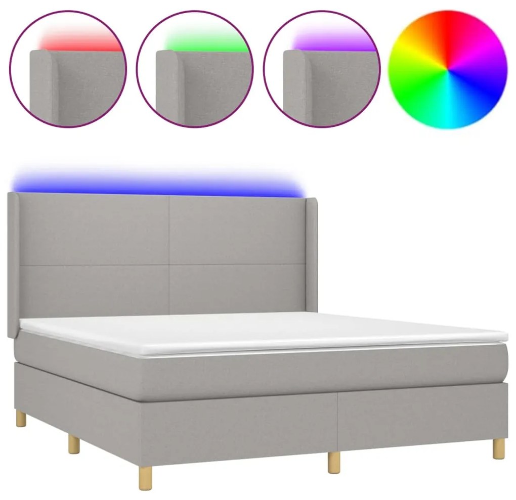 Letto a Molle Materasso e LED Grigio Chiaro 160x200 cm Tessuto