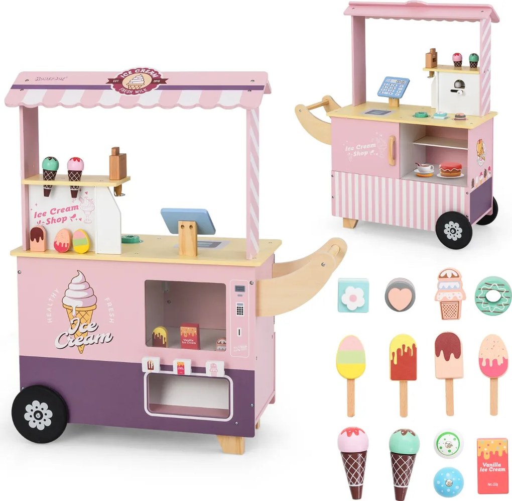 Costway Set gioco di finzione con macchina di gelato per bambini, Carrello dei gelati con distributore automatico