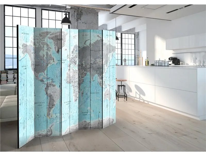 Paravento  Wooden Travels [Room Dividers]  Colore Blu, Dimensioni e Misure 225x172