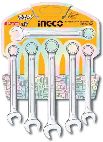 Set 6 chiavi combinate fisse e a stella – 8-17mm, finitura lucida, blister