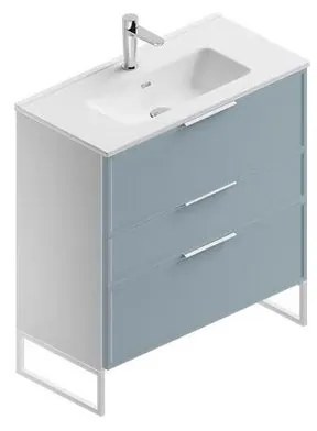 Mobile sottolavabo e lavabo Quadra bianco-cielo in mdf L 80 x H 93 x P 39 cm 1 vasca 3 cassetti