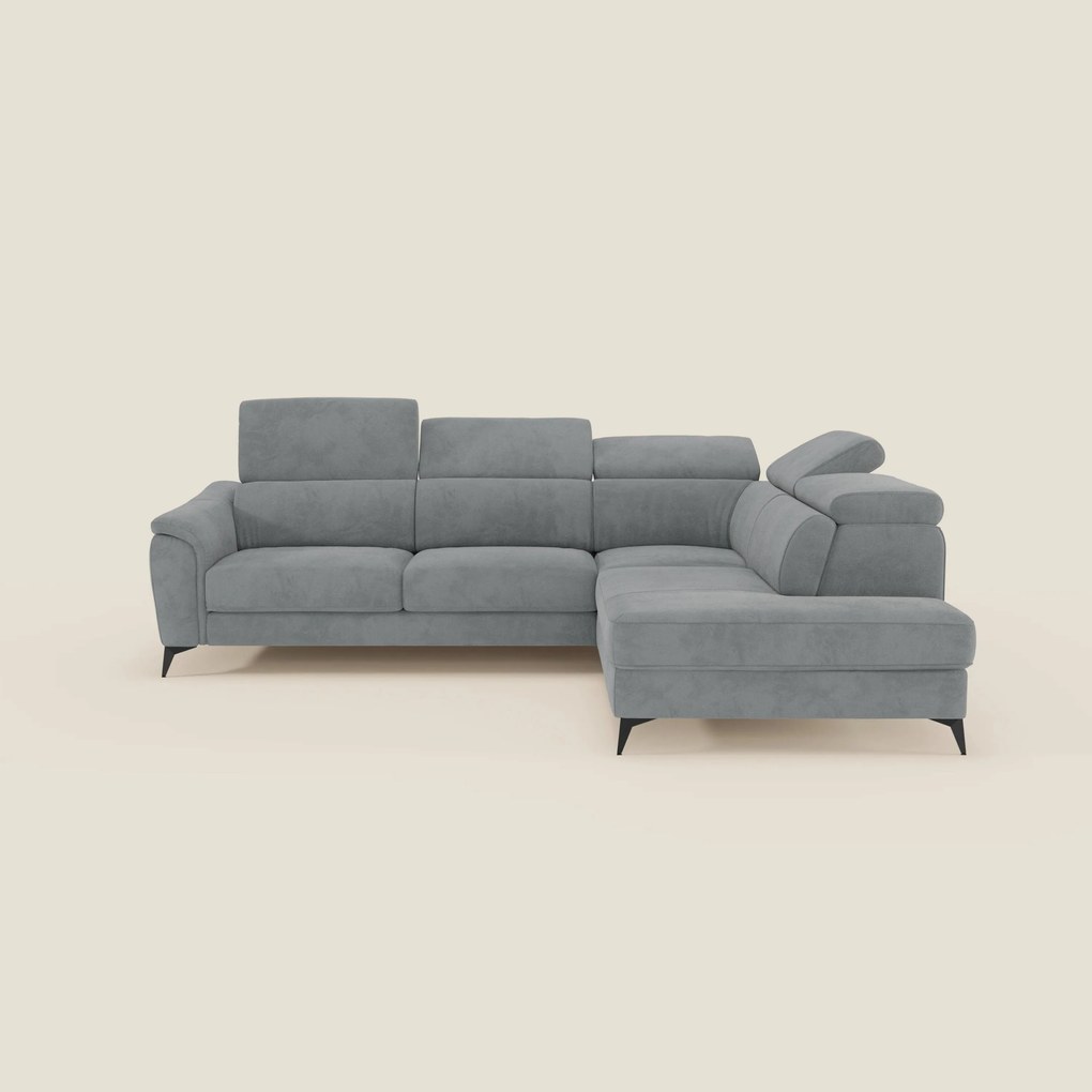 Arcos Divano angolare - piedini alti e poggiatesta reclinabili in microfibra impermeabile T11 grigio