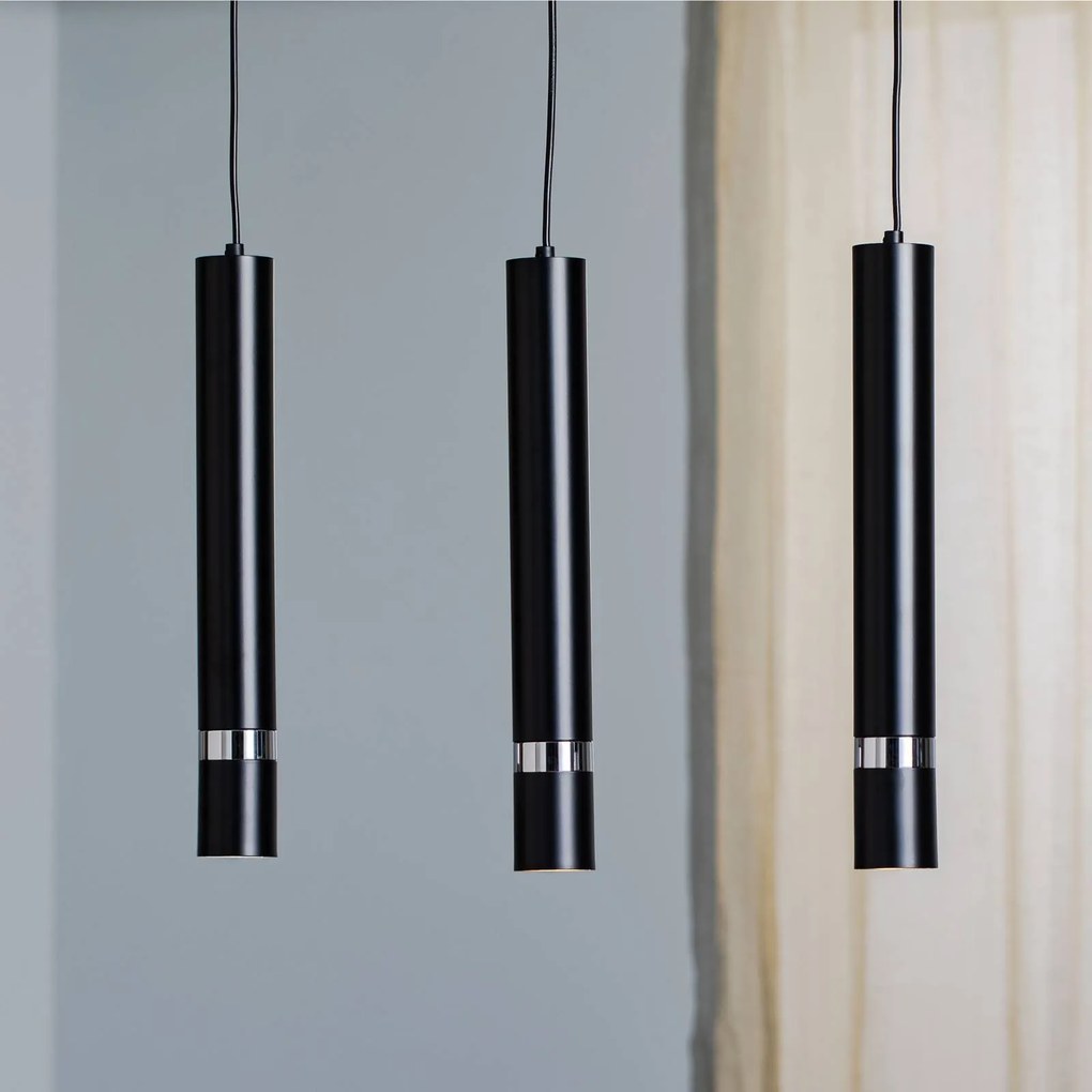 Luminex Lampada a sospensione Rondo nero/cromo 3 luci lunga