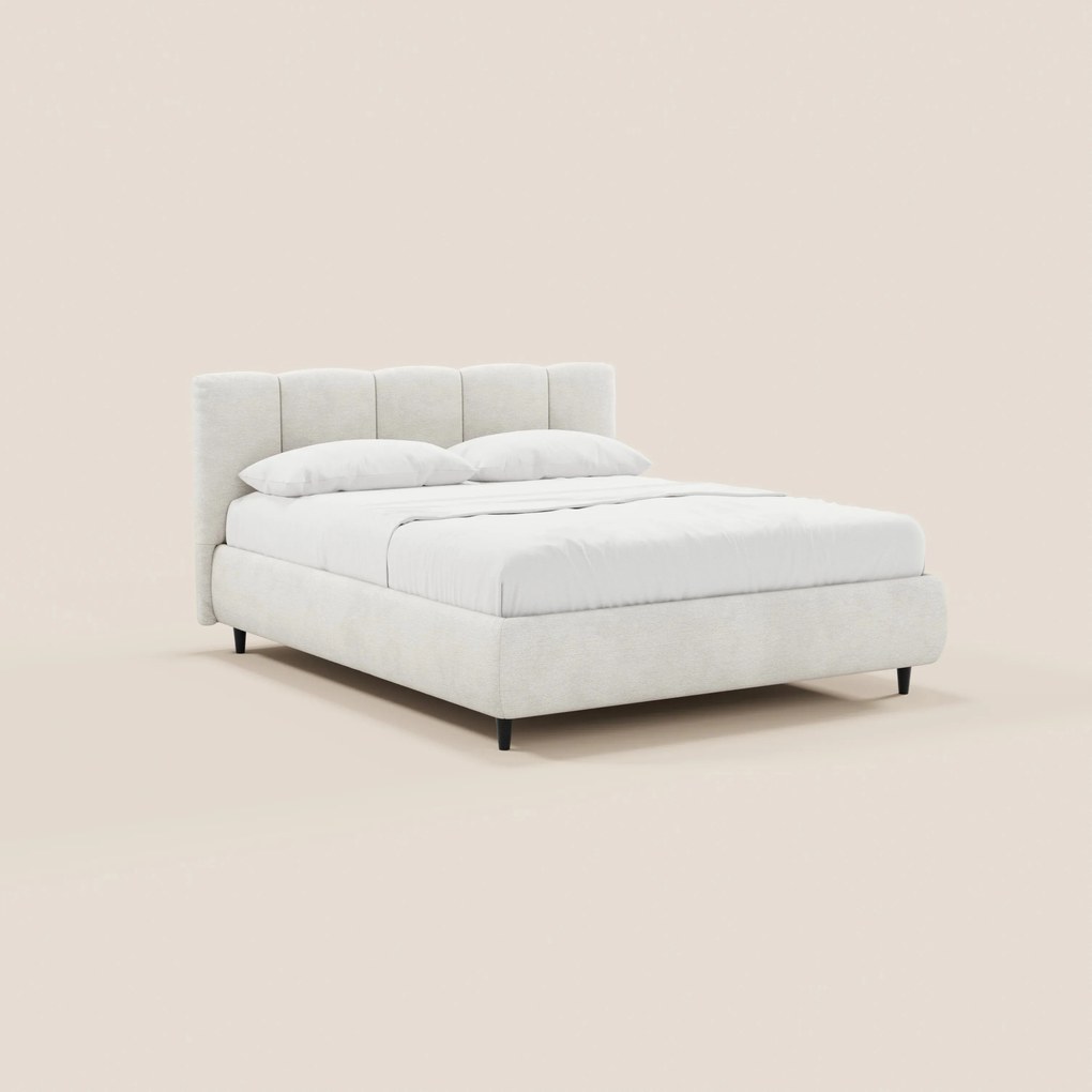 ARKAM letto imbottito con vano contenitore e testiera a lavorazione verticale - design shabby chic in tessuto certificato Oeko-Tex®