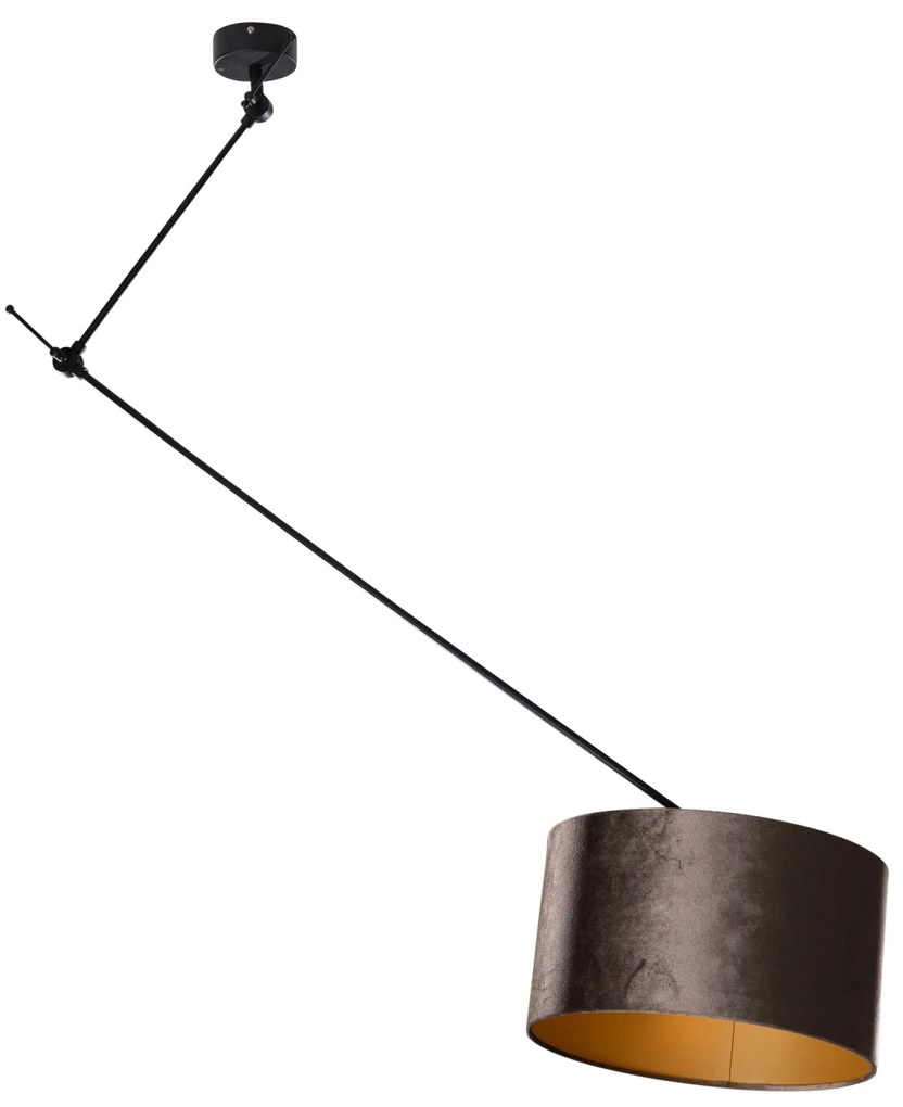 Lampada a sospensione nera con paralume in velluto marrone 35 cm - Blitz