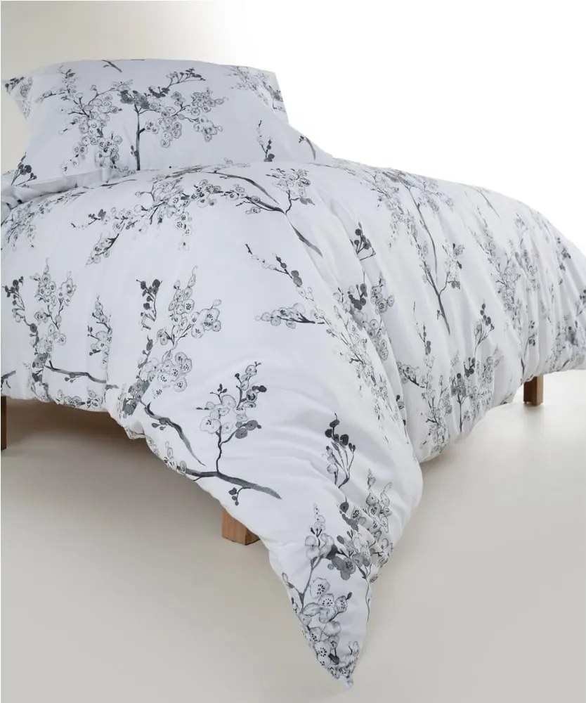 Set copripiumino e federa bianco/grigio in cotone renforcé per letto singolo 140x200 cm White Floral – Mila Home Luxury