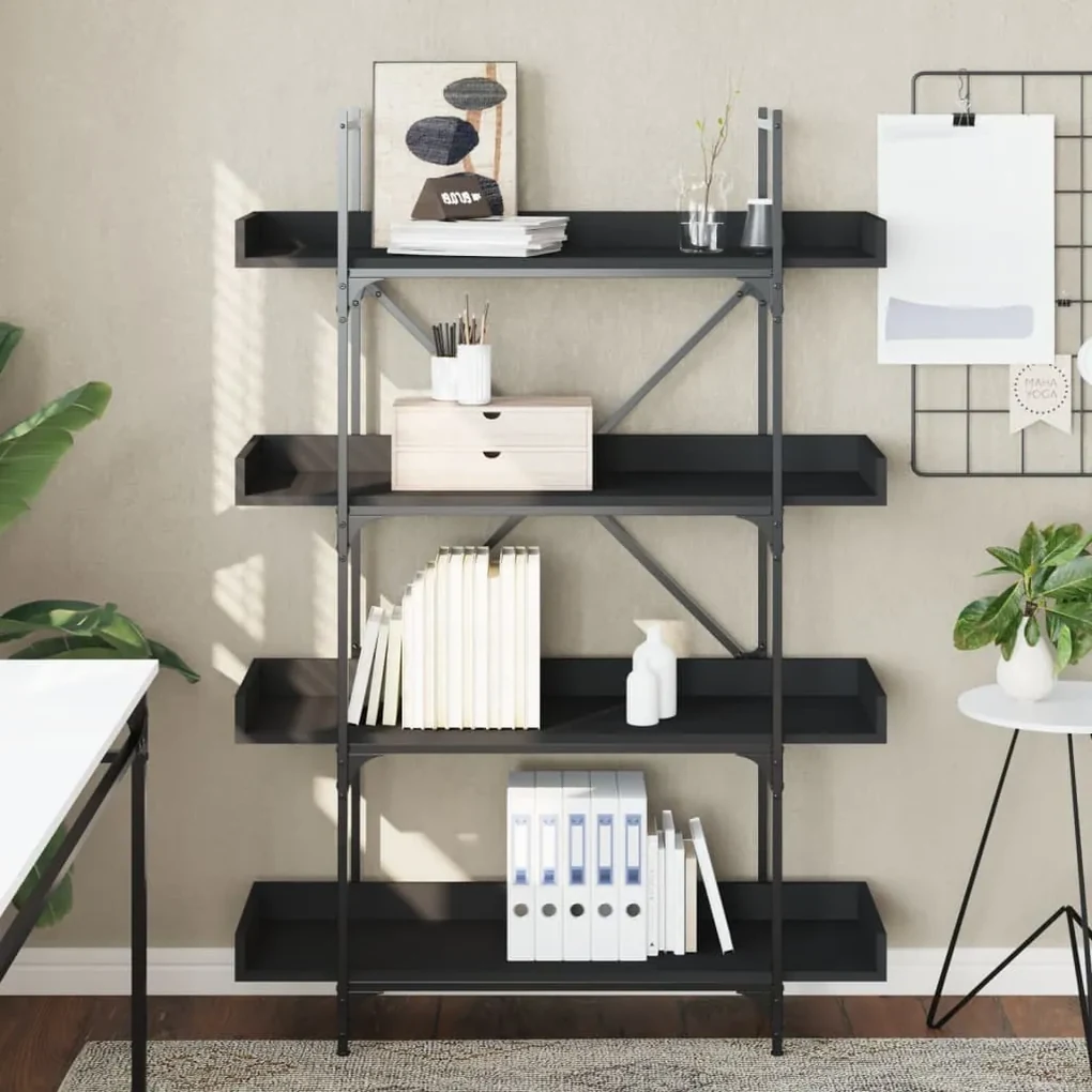 Libreria a 4 ripiani nera 100x33x145,5 cm in legno multistrato