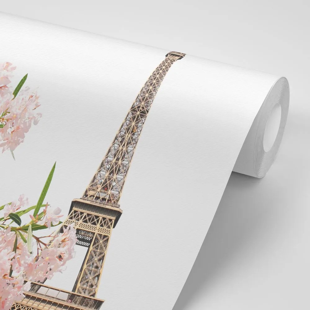 Carta da parati – Torre Eiffel e fiori rosa