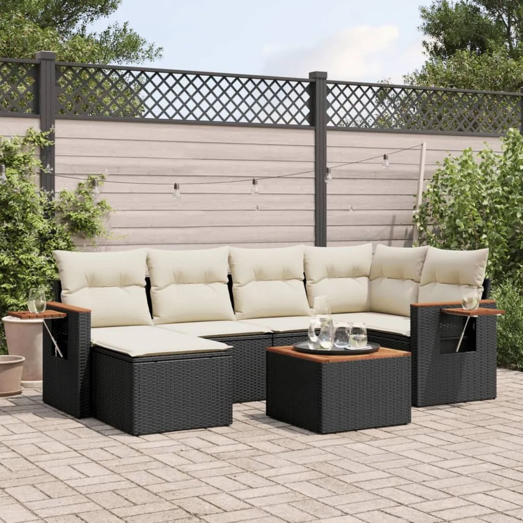 Set divani da giardino con cuscini 7pz nero polyrattan