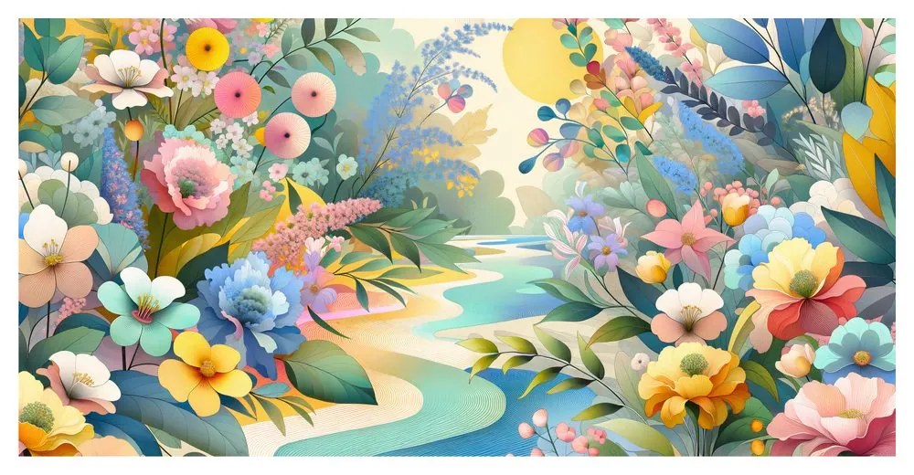 Quadro su tela – Fiori primaverili vicino al fiume