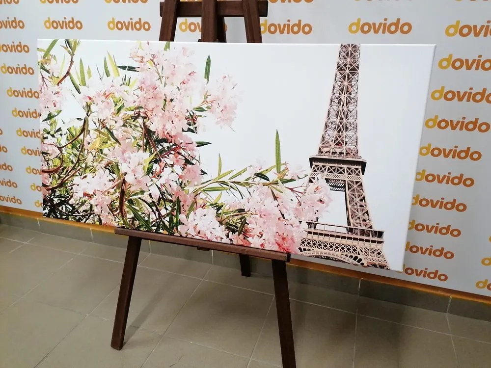 Stampa su tela – Torre Eiffel e fiori rosa