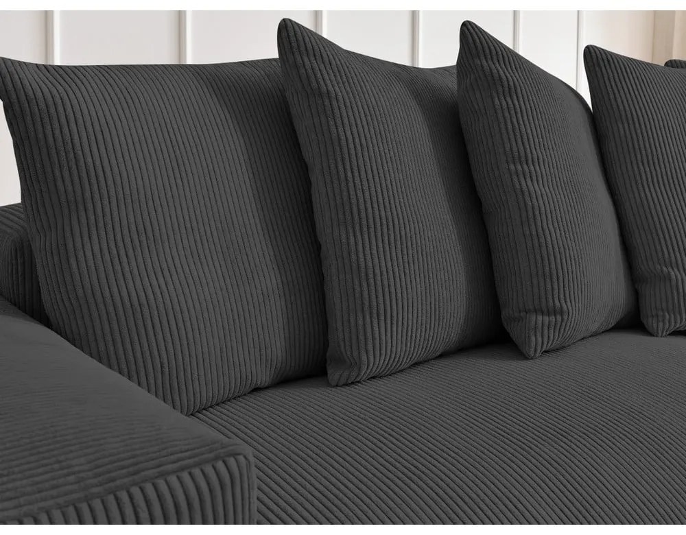 Divano angolare grigio scuro allungabile e con contenitore rivestito in velluto a coste Voltaire – Bobochic Paris