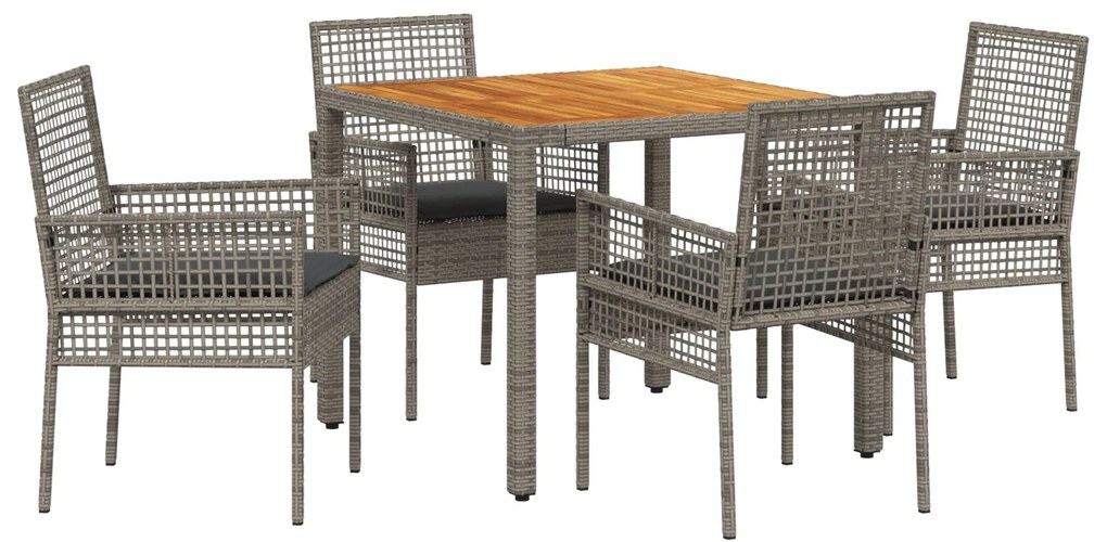 Set da pranzo giardino 5 pezzi con cuscini grigio polyrattan