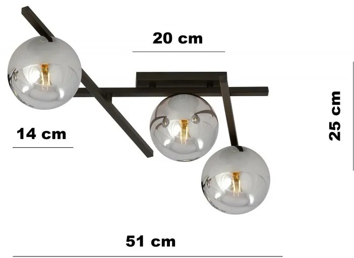 Lampadario da Soffitto in Acciaio e Vetro SMART 3 Nero 3xE14 Colore delle Sfere Grafite