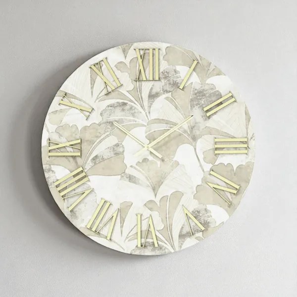 Orologio rotondo D60 cm in legno rivestito con parato e dettagli Oro JOSE